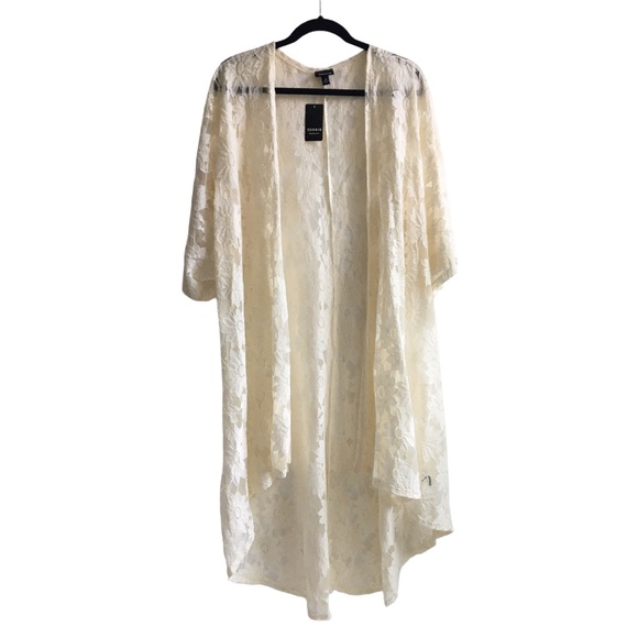 torrid Kimonos & Yukatas Torrid Floral Crochet Long Kimono Ivory